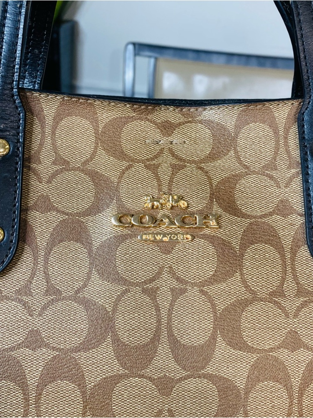 Coach Signature Tote Bag Womens Large Brown Canvas Leather Shoulder Logo Town - Picture 4 of 10